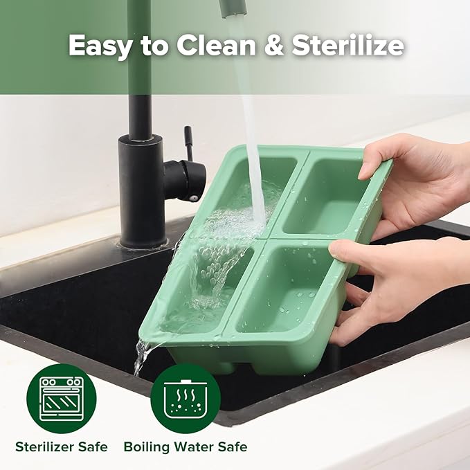 haakaa Sturdy Silicone Freezer Tray with Lid – Soup & Meal Prep Tray, 1 Cup Portion Cubes for Food Storage, Leak-Proof BPA-Free Mold, Easy Release, 2 Pack