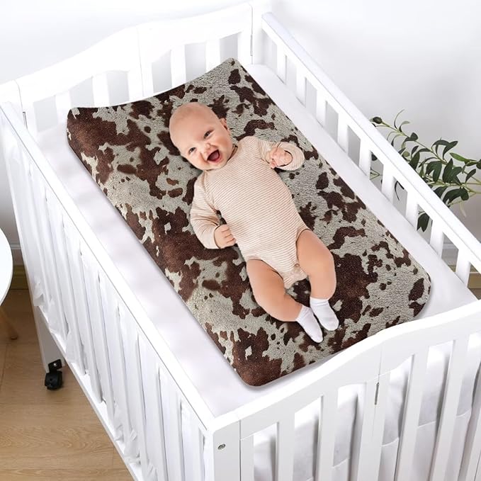 Brown Wild Cow Print Changing Pad Cover Baby Nursery Diaper Changing Pad Sheets Soft Breathable Wipeable Diaper Pad Covers for Changing Table 32"x16"