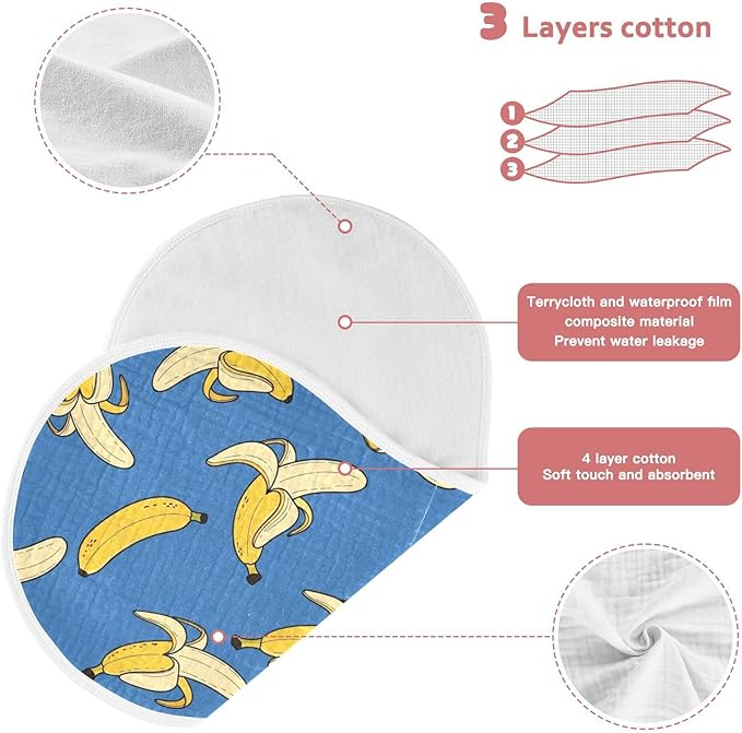 1 Pack Muslin Burp Cloths Cartoon Banana Blue Print Cotton Baby Burp Cloths Absorbent Soft Burping Cloth Washcloths for Newborn Babies 22x11 Inch