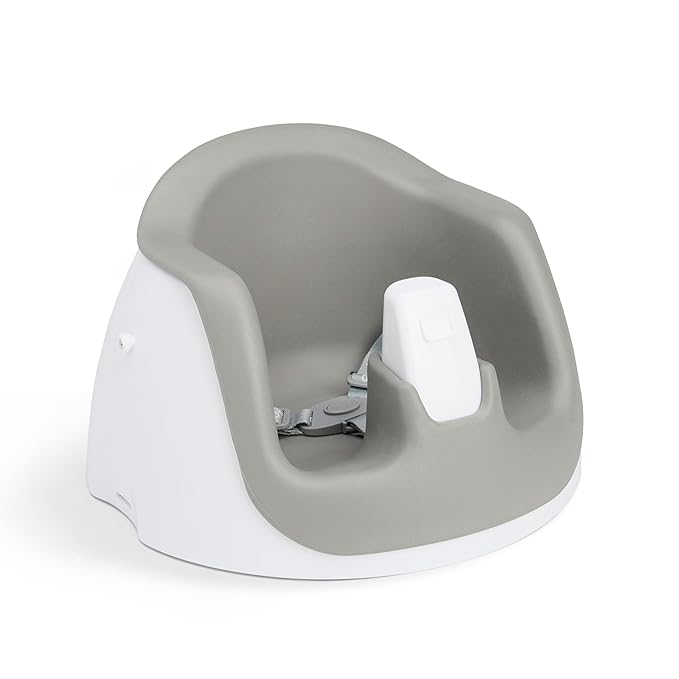 Regalo 2-in-1 Baby Floor Seat & Booster Seat with Tray, Sit-Up Support Chair for Infants & Toddlers, Portable Feeding Seat with Harness, Grow-with-Me Design, Indoor & Outdoor, White/Gray