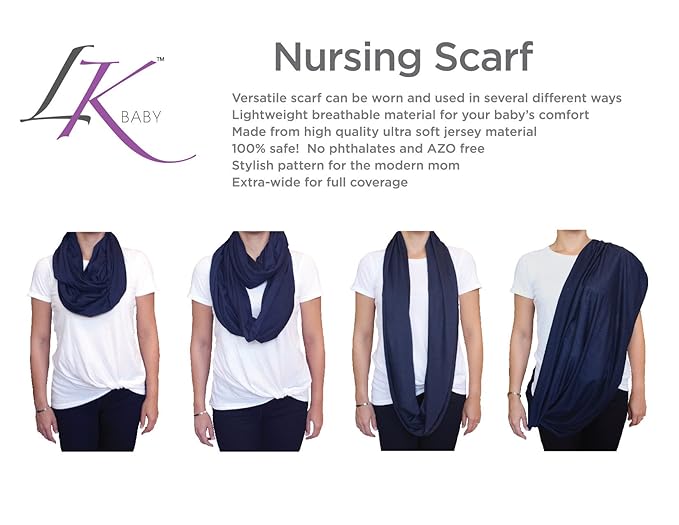 Nursing Covers for Breastfeeding, Soft Infinity Scarf Shawl Cover Up - Lightweight, Breathable Privacy Nursing Wrap in Navy Blue
