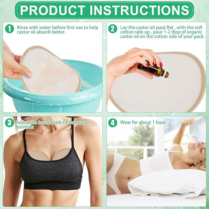 4 Pack Oil Breast Pads, Organic Oil Pack Wrap Breast Pads, Reusable Washable Compress Oil Pads for Breast, Soft Nursing (Oil Not Included) (Khaki)