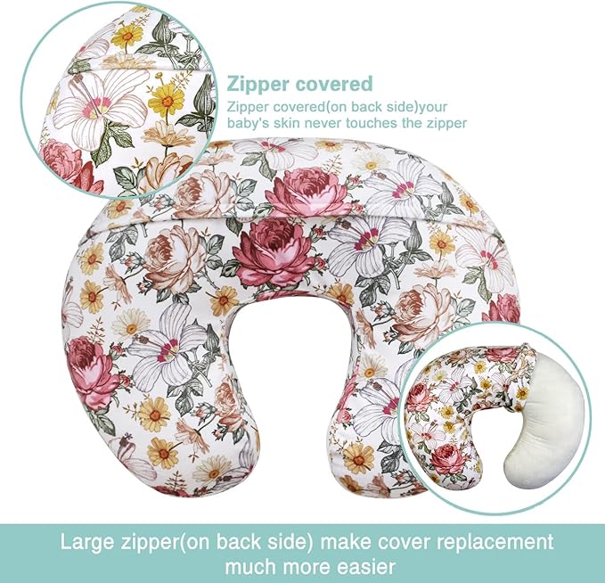 Minky Nursing Pillow Cover Breast Feeding Pillow Cover Slipcover U Shape for Baby Boy Girl,Cover Only(Flora)