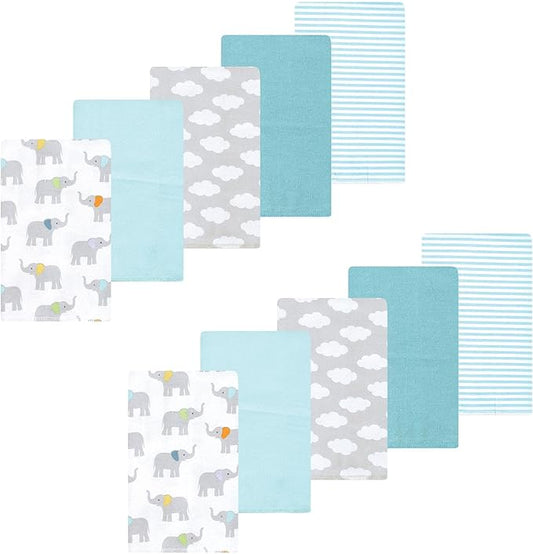 Luvable Friends Hudson Baby Flannel Burp Cloths 10pk, Soft Elephant