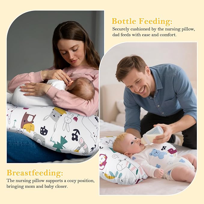 Nursing Pillow, Ergonomic C-Shape for Breastfeeding & Bottle Feeding, Standard Size Breathable with Washable Cover, Hypoallergenic,Tummy Time & Sitting Support