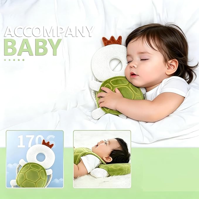 Baby Head Protector Backpack, Toddler Baby Head Protection Backpack with Baby Knee Pads Alarm Function for Walking & Crawling, Soft, Breathable and Wearing Safety Baby Head Protector- Green Turtle