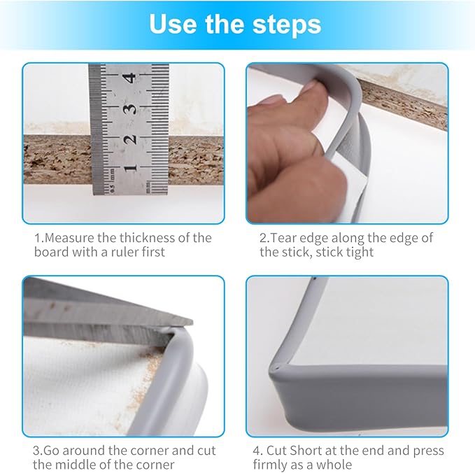 16.4ft Self-Adhesive Edge Trim for Veneer, U-Shape Silicone Edge Banding, TPE Flexible Furniture Corner Protector, Grey