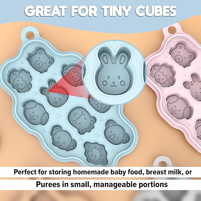 Set 1 : O’doe Silicone Baby Popsicle Molds & 1 Baby Food Feeders with 1 Clip, 1-Pack Freezer Tray with Lid, 10-Hole Popsicle Molds for Teething Relief, Includes 3 Extra Pacifiers, BPA Free (Blue)