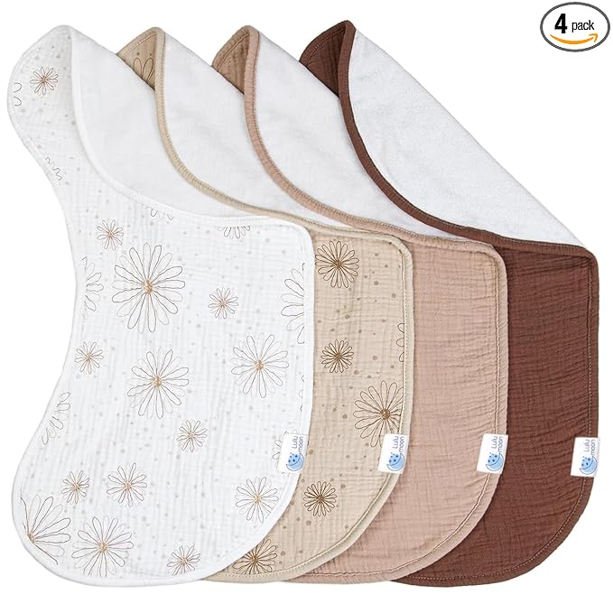 lulumoon Muslin Burp Cloths for Babies: 100% Soft Cotton Large Burping Cloths - Neutral Baby Burp Rags for Boy and Girl - Absorbent Burp Cloth for Spit-Ups 4 Pack