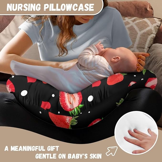Strawberry Print Washable Nursing Covers for Bottle or Breastfeeding Support Pillows Dustproof Ultra Soft Pillow Covers with Hidden Zipper for Home Car Sofa Decor