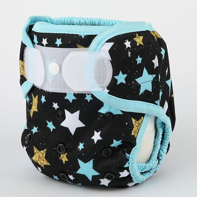 Baby Cloth Diaper Cover Nappy Hook and Loop Double Gusset 6.6lbs to 33lbs (Stars) One Size