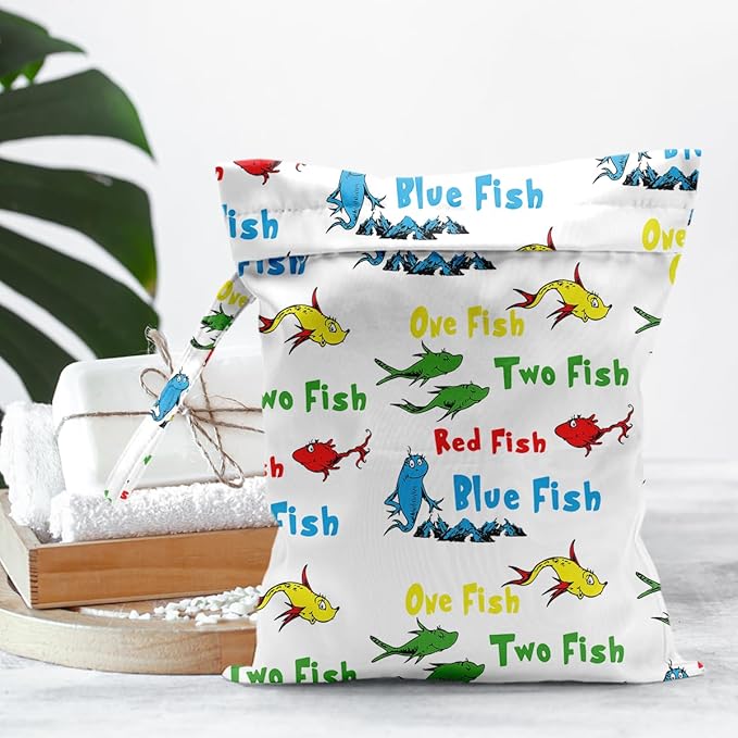Waterproof Cloth Diaper Wet Dry Bag Reusable Travel Beach Pool Daycare Soiled Toddler Items Yoga Gym Bag for Swimsuits Wet Clothes Bags - Fish Pattern