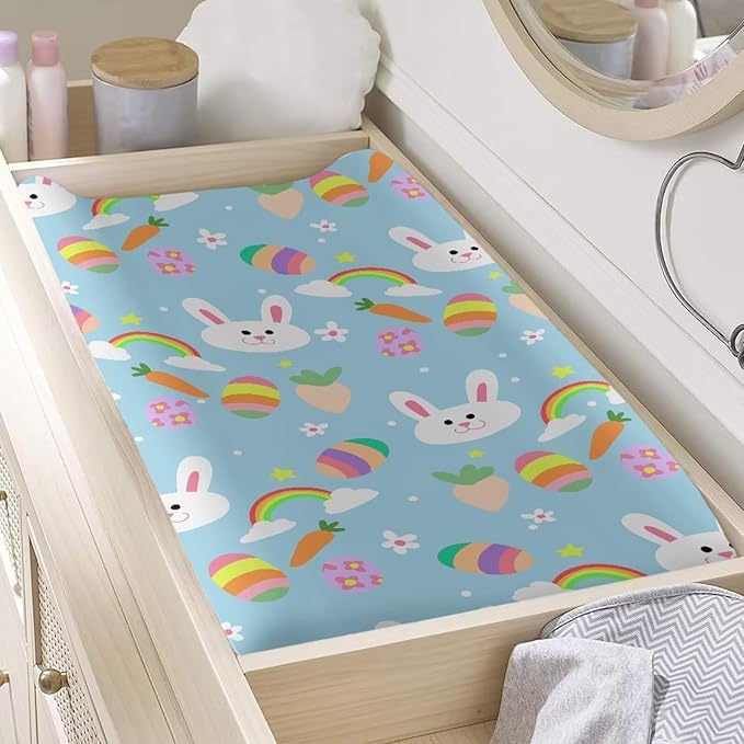 Rabbit Easter Changing Pad Cover Waterproof Easter Decor Stretchy Lightweight Universal Tray Table Mat Soft Diaper Changing Mat Cover for Baby