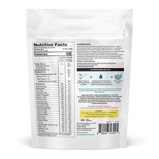 Else Nutrition Super Cereal For Babies 6 mo+, Made With Real Whole Plants for a Nutritionally Balanced meal, with gluten free carbs and plant protein (Mango, 3 Pack)