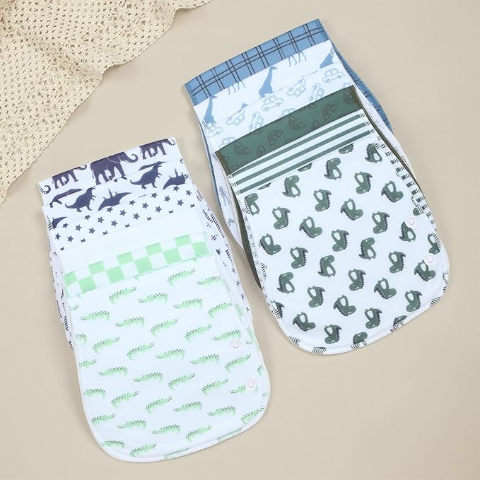 Baby Burp Cloths with Snap Design 3 Layers Thicken Cotton Absorbent and Soft Spit Up Burping Rags Set for Newborn,12-Pack