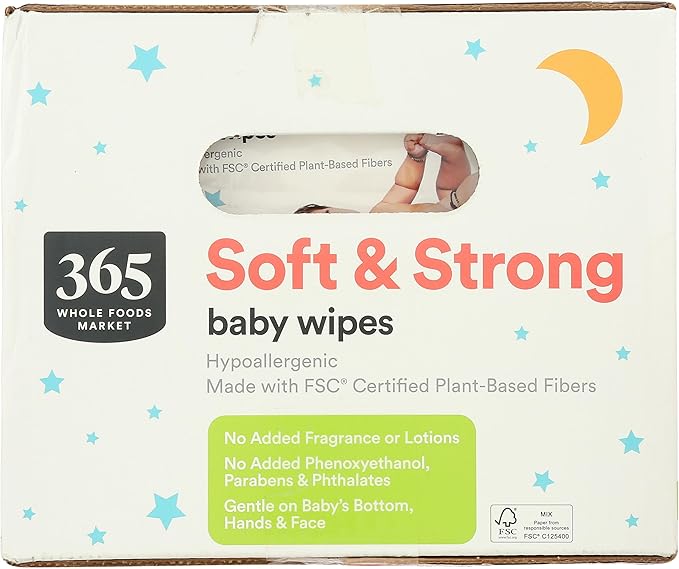 365 by Whole Foods Market, Soft & Strong Disposable Baby Wipes, Fragrance-Free, 100 Count (Pack of 6)