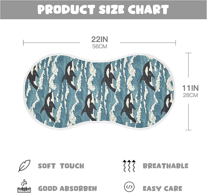 Muslin Burp Cloths for Baby Boys and Girls - 4-Pack Ultra Absorbent Killer Whale Orca Muslin Washcloths, Newborn Towel, Milk Spit Up Rags, Burp Cloth Bib for Unisex, 22 x 11 Inch