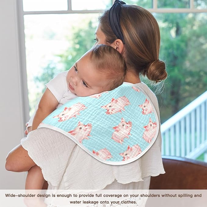 Muslin Burp Cloths for Baby Boys and Girls - 1-Pack Ultra Absorbent Cute Pig Muslin Washcloths, Newborn Towel, Milk Spit Up Rags, Burp Cloth Bib for Unisex, 22 x 11 Inch