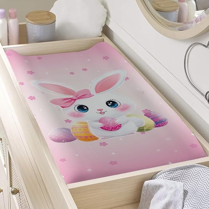 Easter Changing Pad Covers for Baby Boys Girls Diaper Changing Pad Cover Rabbit Changing Table Pad Cover 32''*16'' Nursery Decor