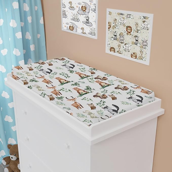 Cute Animals Boho Leaves Baby Changing Pad Covers Cute Bear Deer Owl Bunny Raccoon Squirrel Change Table Cover for Boys Girls Soft Stretch Fitted Diaper Changing Mat Sheets 32''x16''