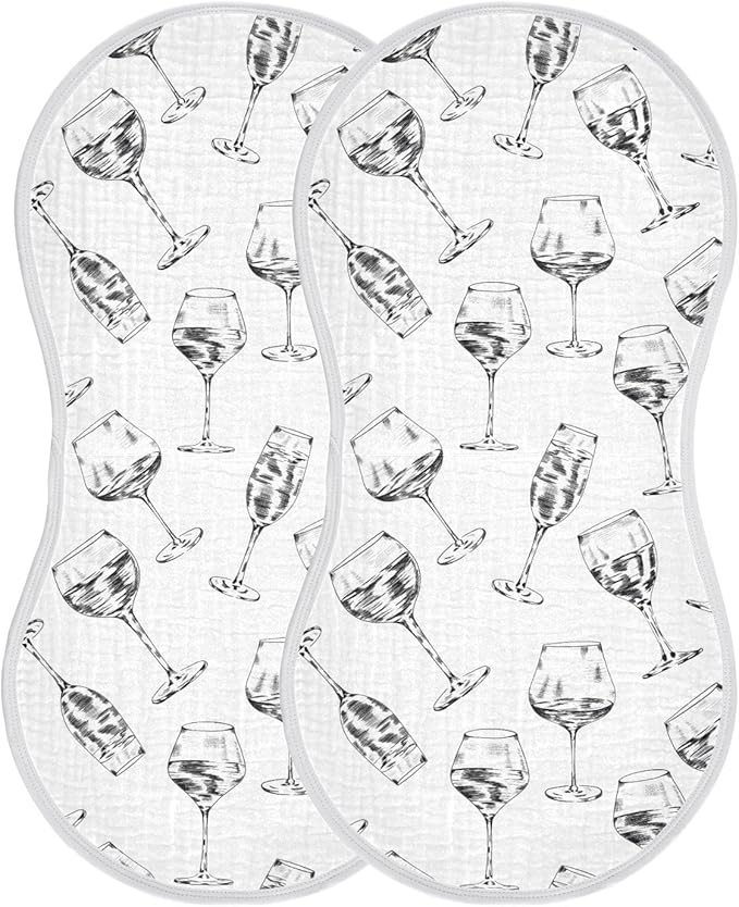 vvfelixl Muslin Burp Cloths Wine Champagne Glasses Drink Baby Washcloths for Baby Girl Boys 2 Pack