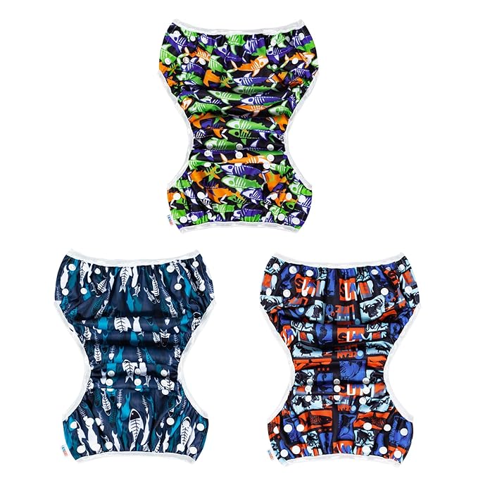 ALVABABY 3pcs Baby Swim Diapers with 1pcs Wet Bag Reuseable Washable & Adjustable for Swimming Lesson & Baby Boy and Girl 3YKL01