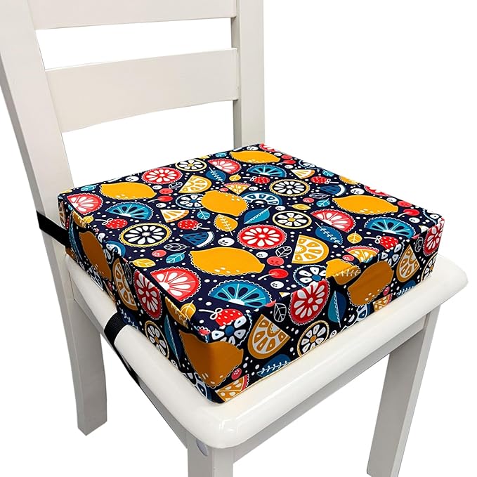 Toddler Booster Seats for Kitchen Chair with Double Safer Straps Non-Slip Bottom for Kids, Portable Travel High Density Sponge Detachable Cushion for Boys Girls (Fruit)