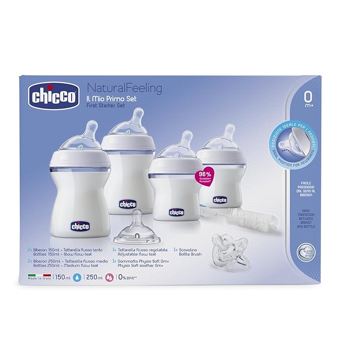 Chicco Naturalfeeling Complete Starter Set with Bottles, Teat Dummy and Brush, 0 m +