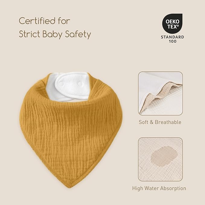 Muslin Baby Bibs 8 Pack, Baby Bandana Drool Bib for Drooling and Teething, Cotton Soft Absorbent for Girls Boys Calm Style Plain Solid Color