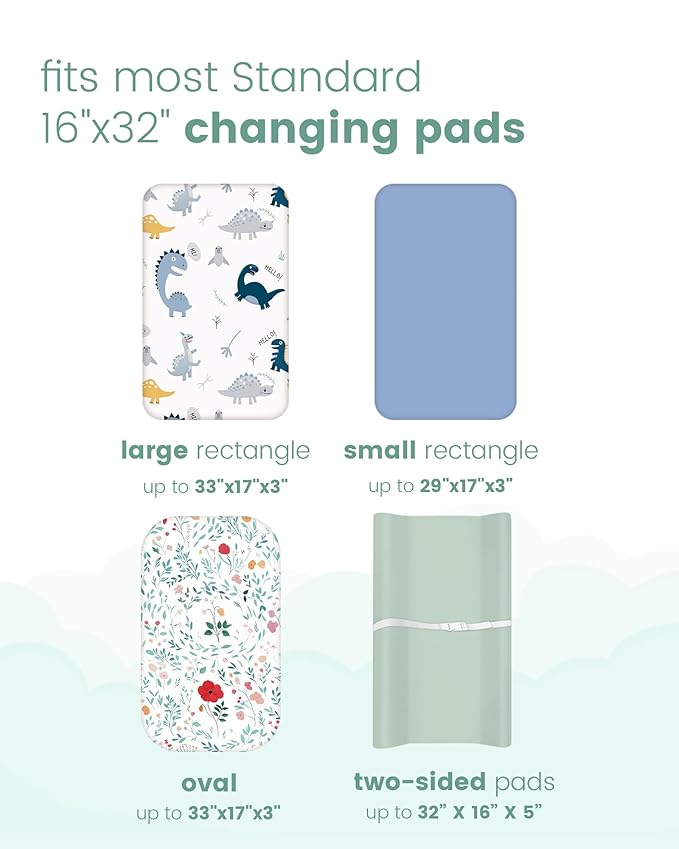 Extra Stretchy Changing Pad Cover, Ultra Soft Premium Jersey Knit Changing Pad Sheets, Unisex for Boys Girls, Fits All Standard Changing Tables/Dresser Tops, Dino Blue - 2 Pack