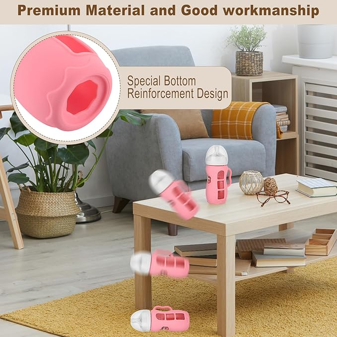 Silicone Sleeves with Handles for Avent Natural Glass Baby Bottle, Compatible with Philips Avent Anti Colic Baby Bottles 8 oz, Anti Breakage Baby Bottle Holder Cover, Sleeve Only, Pink