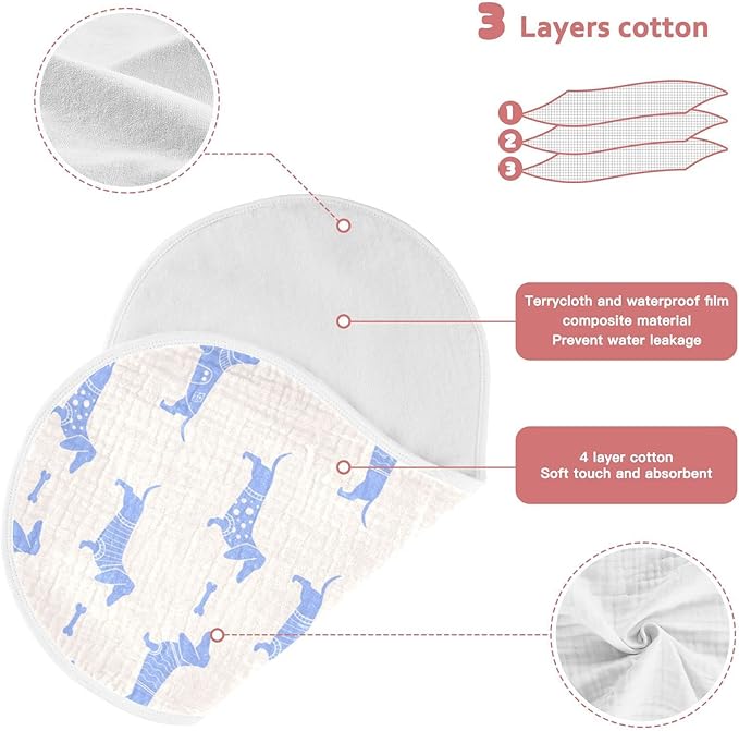 Cute Dachshund Dog and Bone Pattern Muslin Burp Cloths for Baby 4 Pack 100% Cotton Baby Washcloths Bibs for Boy Girl