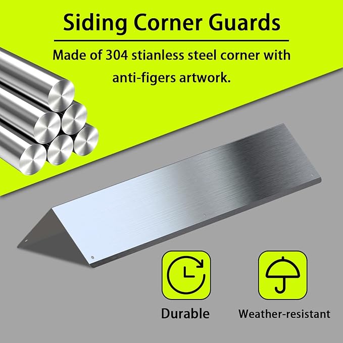 Pre-drilled Stainless Steel Wall Corner Guards 3.4x15.8 inch, Pack of 2 L Metal Wall Corner Protectors 304 Steel Corner Trim with 90° Angle Weed Whacking Protection for Outside Exterior Wall Repair