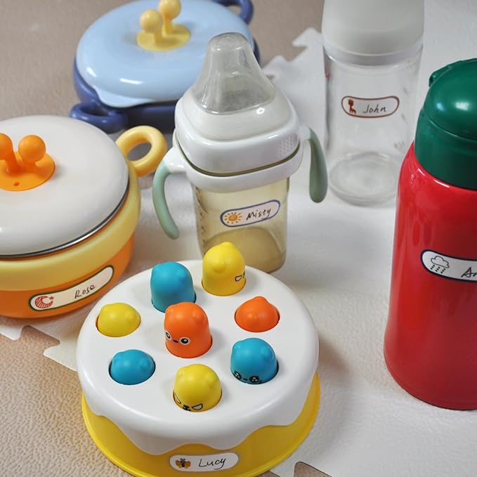 160 PCS Baby Bottle Labels for Daycare, Waterproof Write-On Kids Name Labels, Self-Laminating Self-Adhesive Bottle Strickers for Daycare School, Assorted Sizes & Colors
