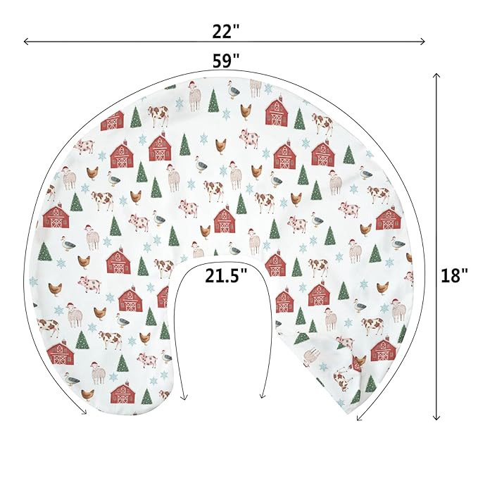 Christmas Farm Animals Life Baby Nursing Pillow Covers for Boy Girl Barn Pig Cow Lamb Hen Duck Trees Nursery Pillowcase for Breastfeeding Pillows Winter Country Farmyard Soft Stretchy Slipcovers