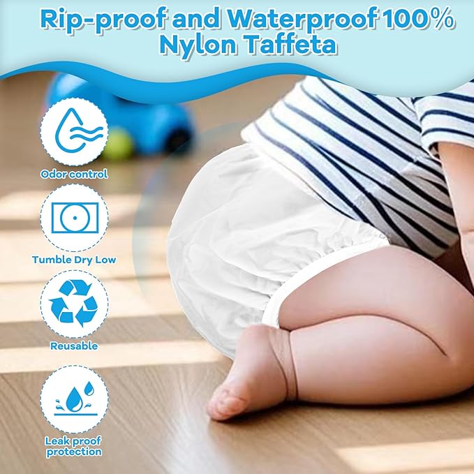 Reusable Waterproof 100% Nylon Taffeta Diaper Pants for Potty Training & Swimming, Leak-Proof & Rip-Proof, Large (Fits 26 - 31 lbs), 2 Counts