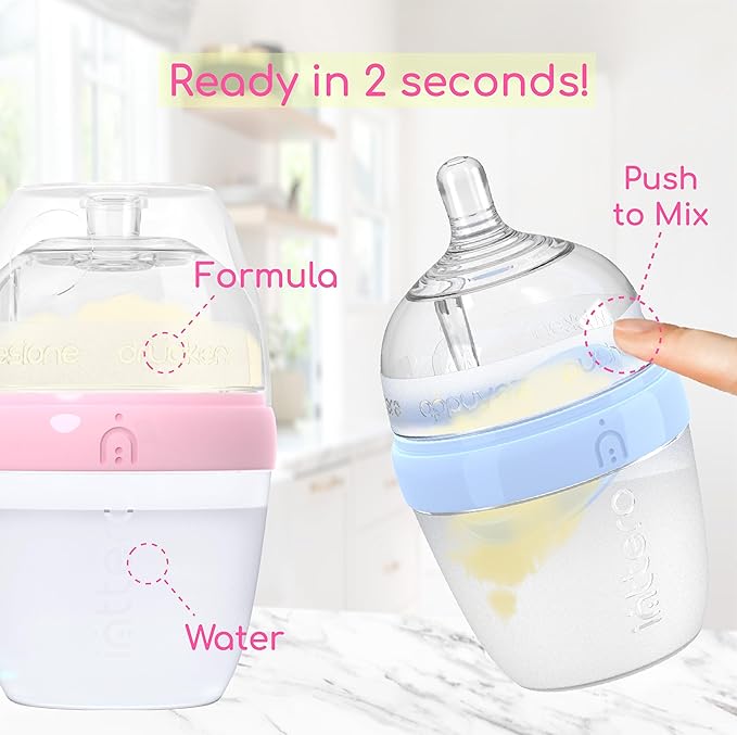 Baby Bottles with Built-in Formula Dispenser, Anti-Colic Wide Neck Design for Newborn Feeding and Everyday Baby Essentials, 9 Oz Medium Flow (2 Pack), Deep Magenta