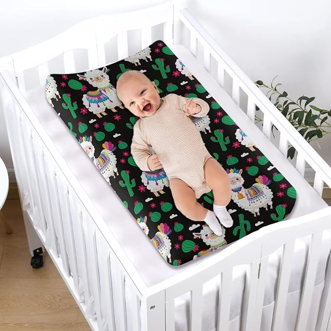 Alpaca Cactus Changing Pad Cover Durable Breathable Nursery Pad Change Cover Waterproof Lightweight Soft Universal Tray Table Mat