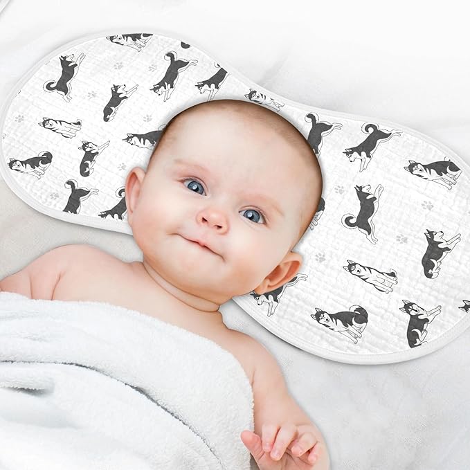 2 Pack Muslin Burp Cloths Husky Dogs White Cotton Baby Burp Cloths Extra Absorbent and Soft Thick Burping Cloth for Newborn Babies Boys Girls 22x11 Inch