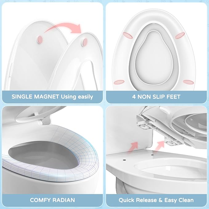 YASFEL Toilet Seat with Toddler Toilet Seat Built in, Plastic, Elongated Slow Close with Magnets For Potty Training For Kids & Adults (White, 18.5”)