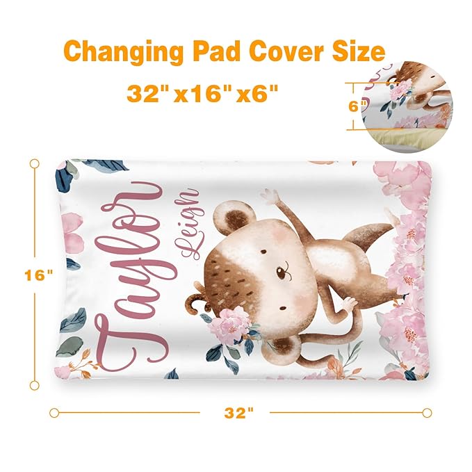 Custom Changing Pad Cover Set - Jersey Knit Comfy CozyUltra Soft Unisex Diaper Changing Table Covers with Personalized Name for Baby Boys Girls - Waterproof Ultra Soft 4 Pcs Set Style14