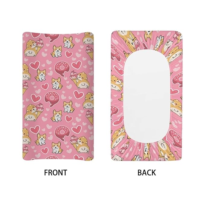 Valentine Gifts for Kids Changing Pad Cover for Baby Girls Dog Pink Diaper Table Change Mat Sheet Cover Infant Newborn Changing Table Covers