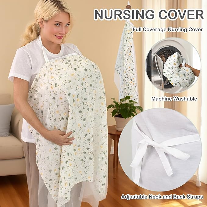 Muslin Nursing Cover for Breastfeeding,Breathable Breastfeeding Cover, Privacy Breastfeeding Cover Nursing Apron, Lightweight & Ventilated Breastfeeding Cover,Multi-use Stroller Cover