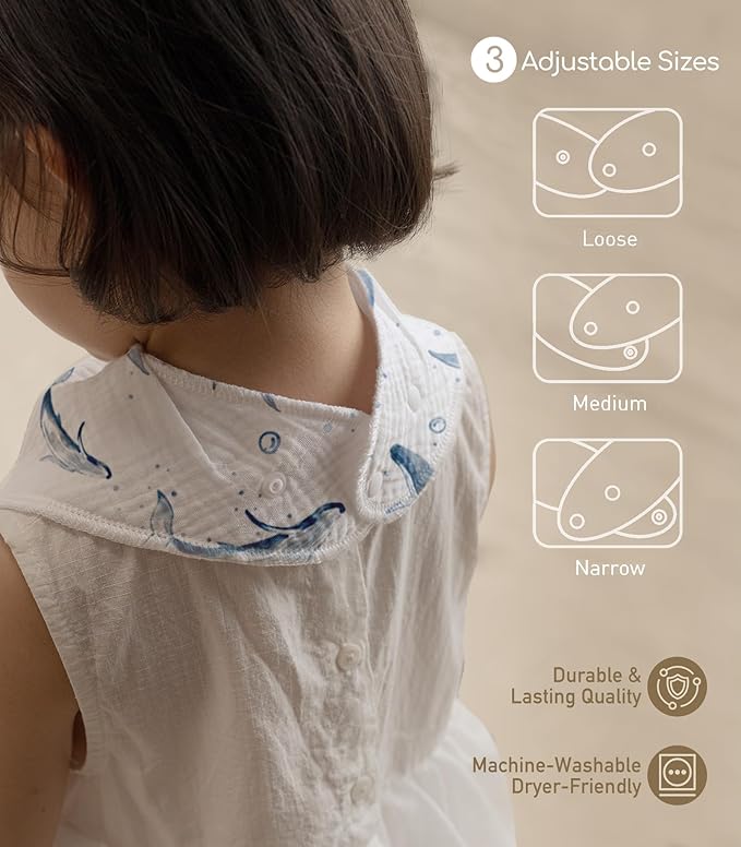 Muslin Baby Bibs 8 Pack, Baby Bandana Drool Bib for Drooling and Teething, Cotton Soft Absorbent for Girls Boys (Blue Ocean Whale)