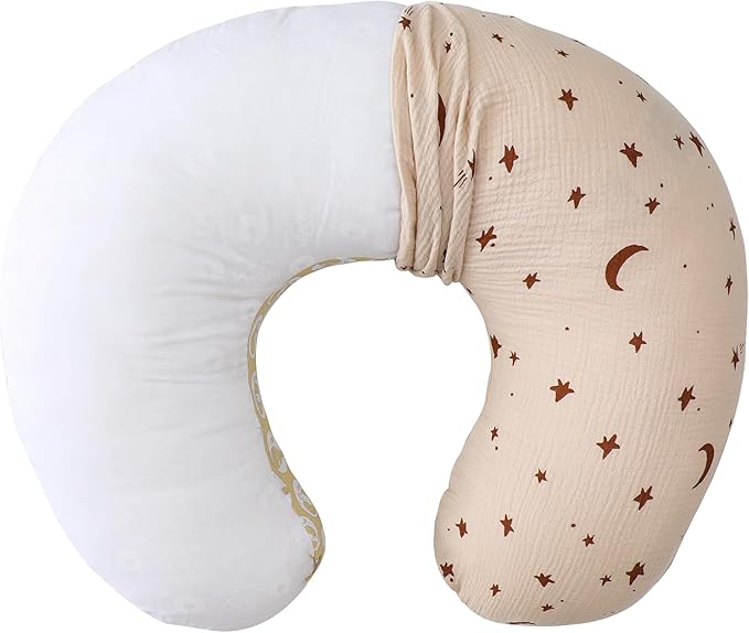TADO MUSLIN Nursing Pillow Cover 2-Pack, 100% Organic Cotton Muslin Breastfeeding Pillow Covers, Hidden Zipper, Fits Standard U-Shaped Nursing Pillows, Machine Washable, Unisex Neutral Soft and Cute