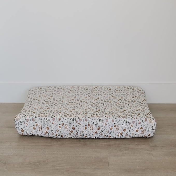 Mebie Baby Changing Pad Cover, Meadow Floral, 100% Muslin Cotton Changing Table Pad Cover for Baby Boy and Girl, Designer Nursery Decor Covers, Diaper Changing Pad Cover for Changing Station