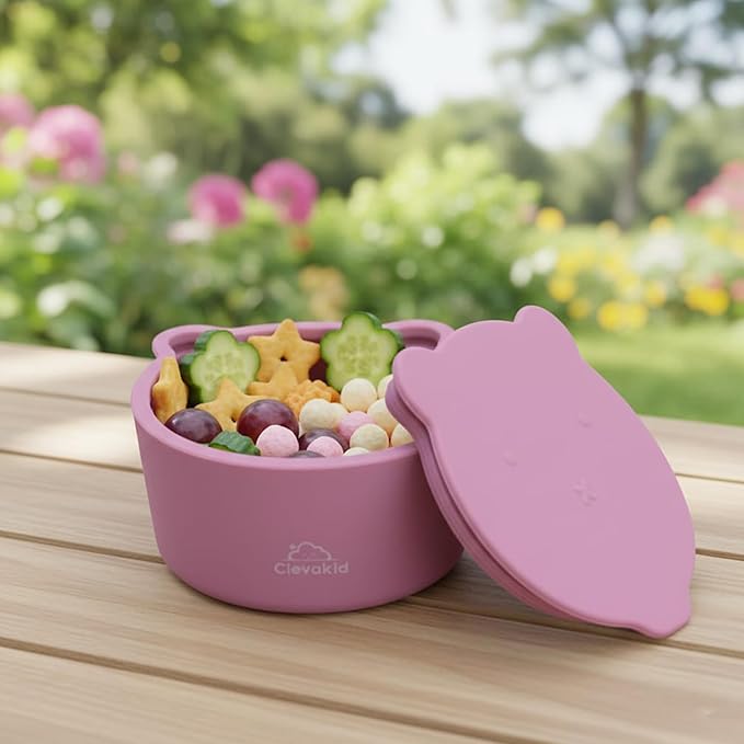 Silicone Snack & Fruits Container – Leakproof Durable and BPA-Free | for Daycare, Preschool, School, and Family Outings – Bear design 130 ML/4.4 OZ (Brownish Pink)