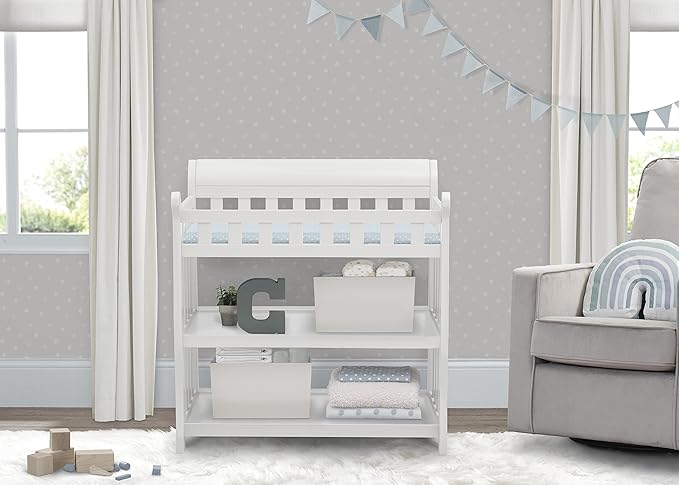 Delta Children Eclipse Changing Table with Changing Pad, White & Foam Contoured Changing Pad with Waterproof Cover