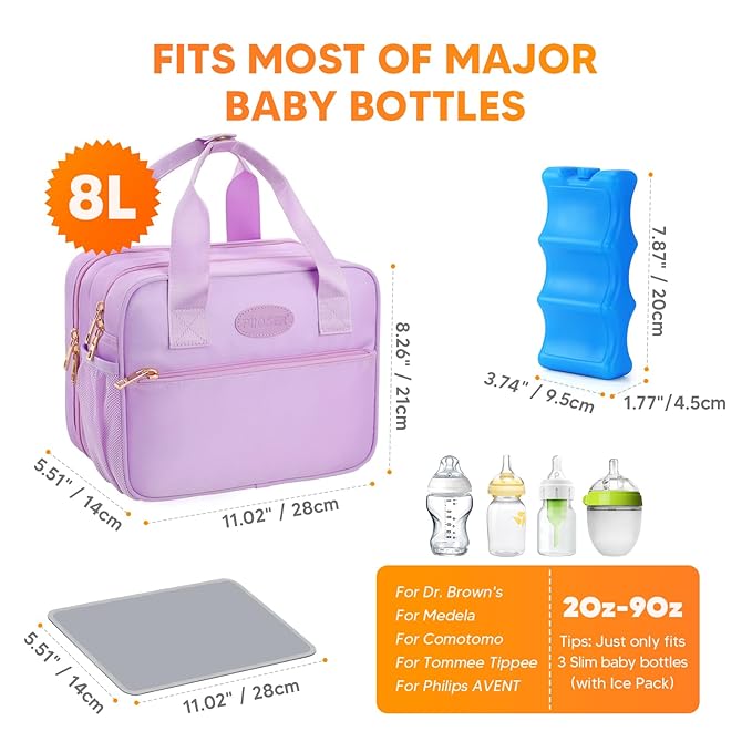 PIIOSER Breastmilk Cooler Travel Bag with Ice Pack, Compatible with Wearable Breast Pumps & Accessories - Portable Hands Free Breast Pump Carrying Case for Nursing & Working Moms, Purple