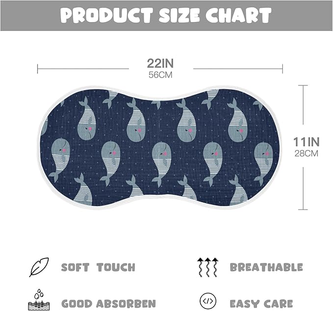 Cute Whale Blue Polka Dot Muslin Burp Cloths for Baby 2 Pack Soft 100% Cotton Baby Washcloths Bibs for Boy Girl